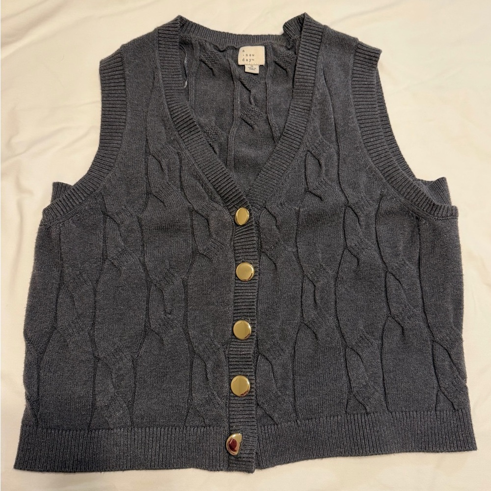 a new day Charcoal Cable Knit Cardigan Vest